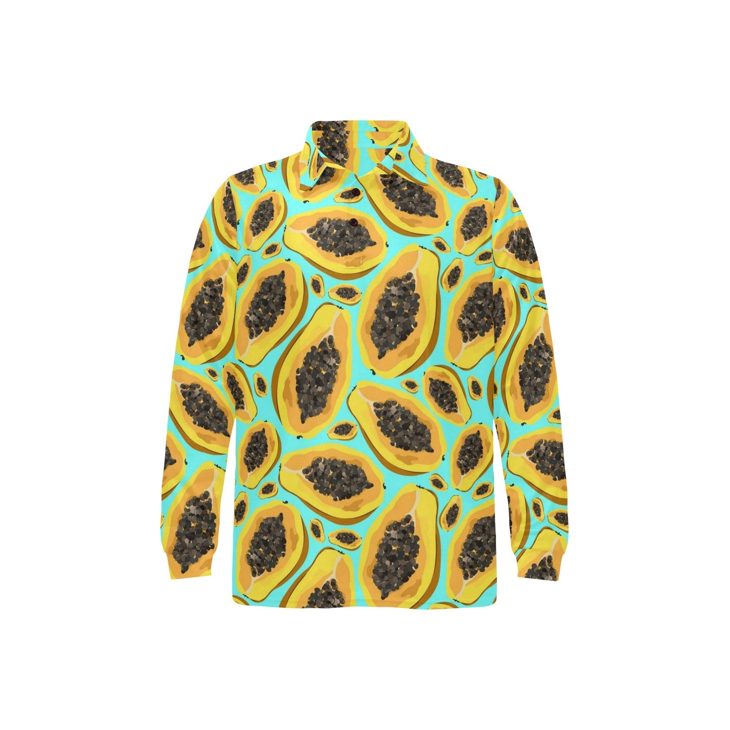 Papaya Pattern Print Design PP03 Long Sleeve Polo Shirt For Men's