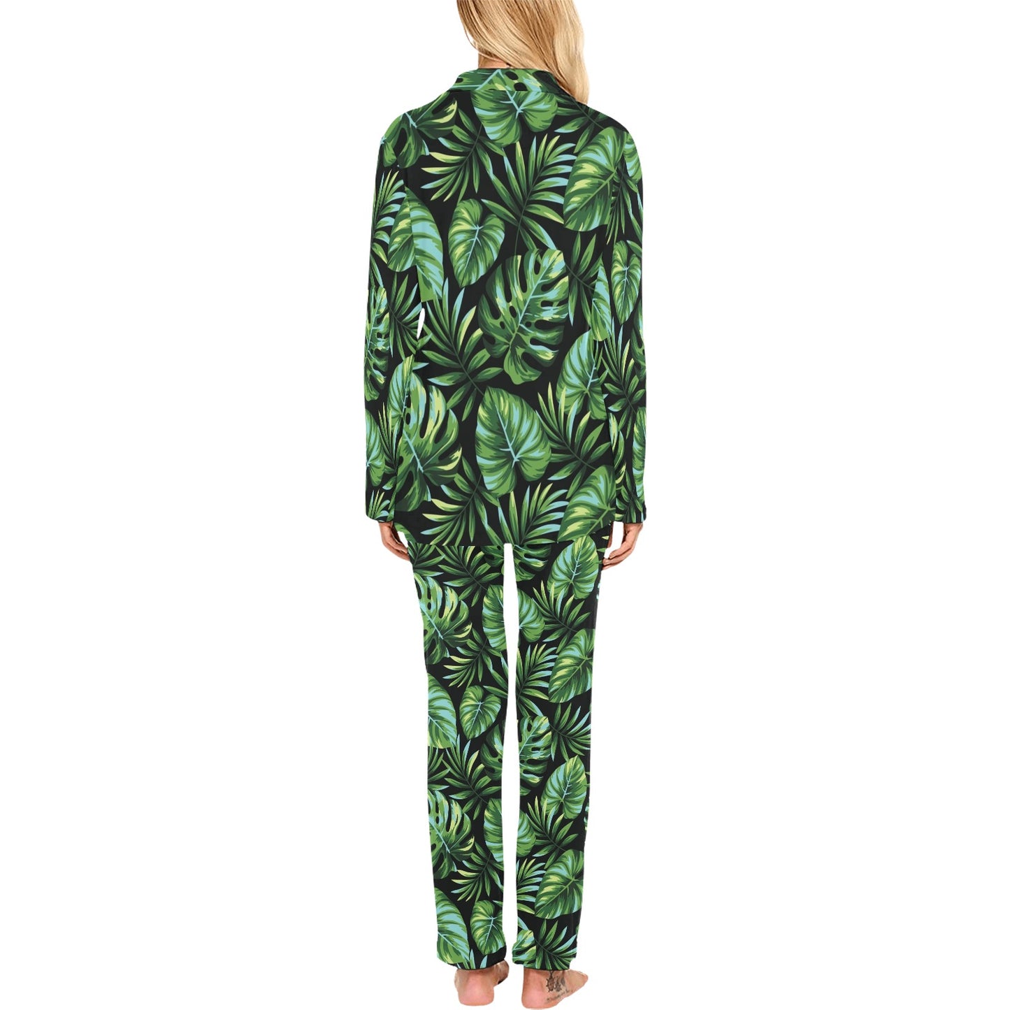 Palm Leaves Pattern Print Design PL013 Women's Long Pajama Set