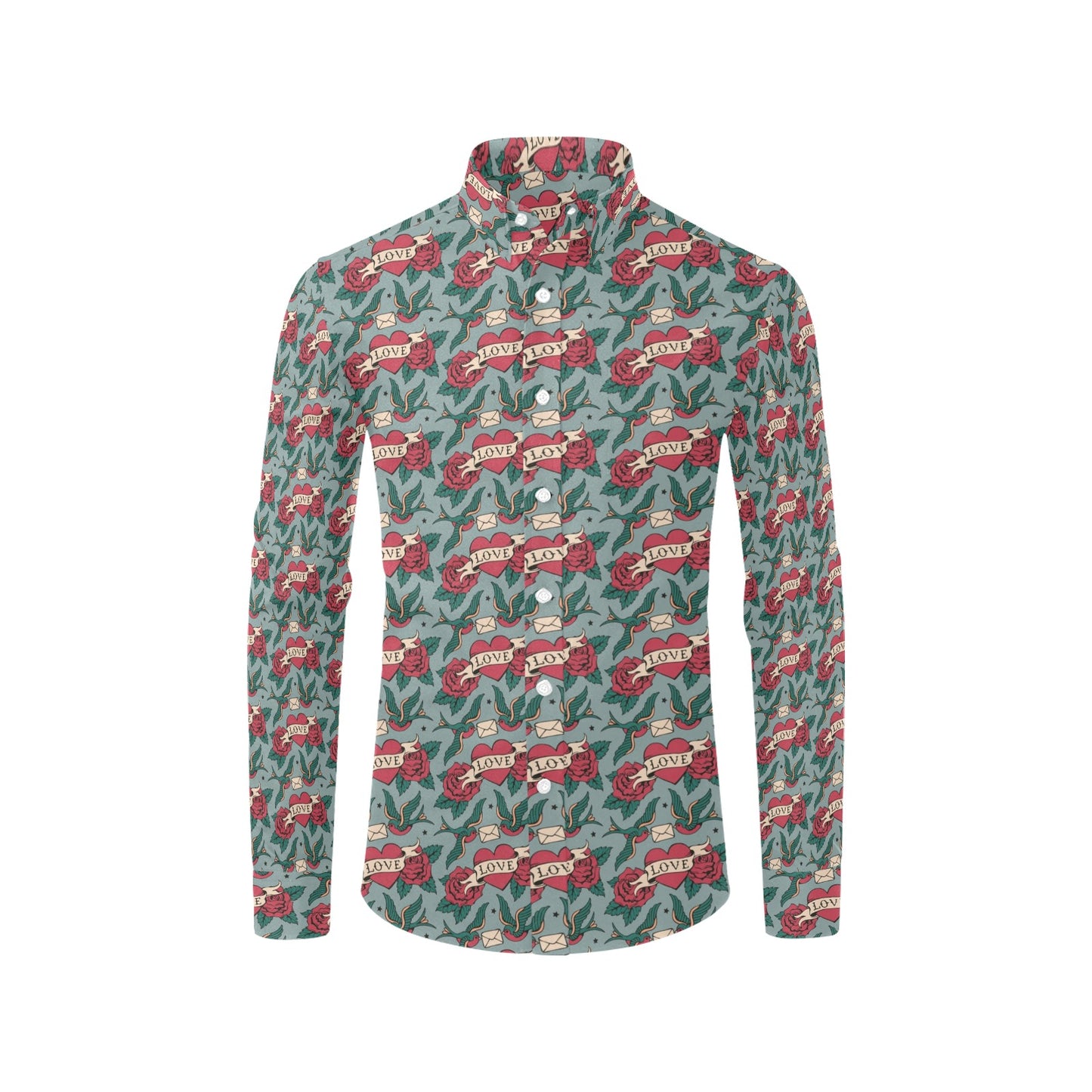 Tattoo Heart Print Design LKS301 Men's Long Sleeve Dress Shirt