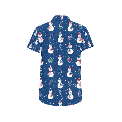 Snowman Print Design LKS306 Men Short Sleeve Button Up Shirt
