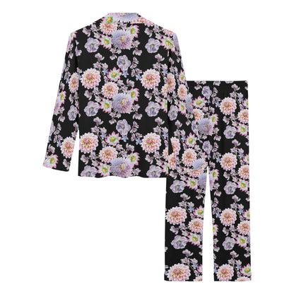 Dahlia Pattern Print Design DH012 Women's Long Pajama Set