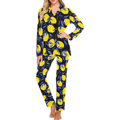 Lemon Pattern Print Design LM01 Women's Long Pajama Set