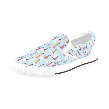 Sailboat Print Design LKS304 White Slip Ons Canvas Women's Shoes