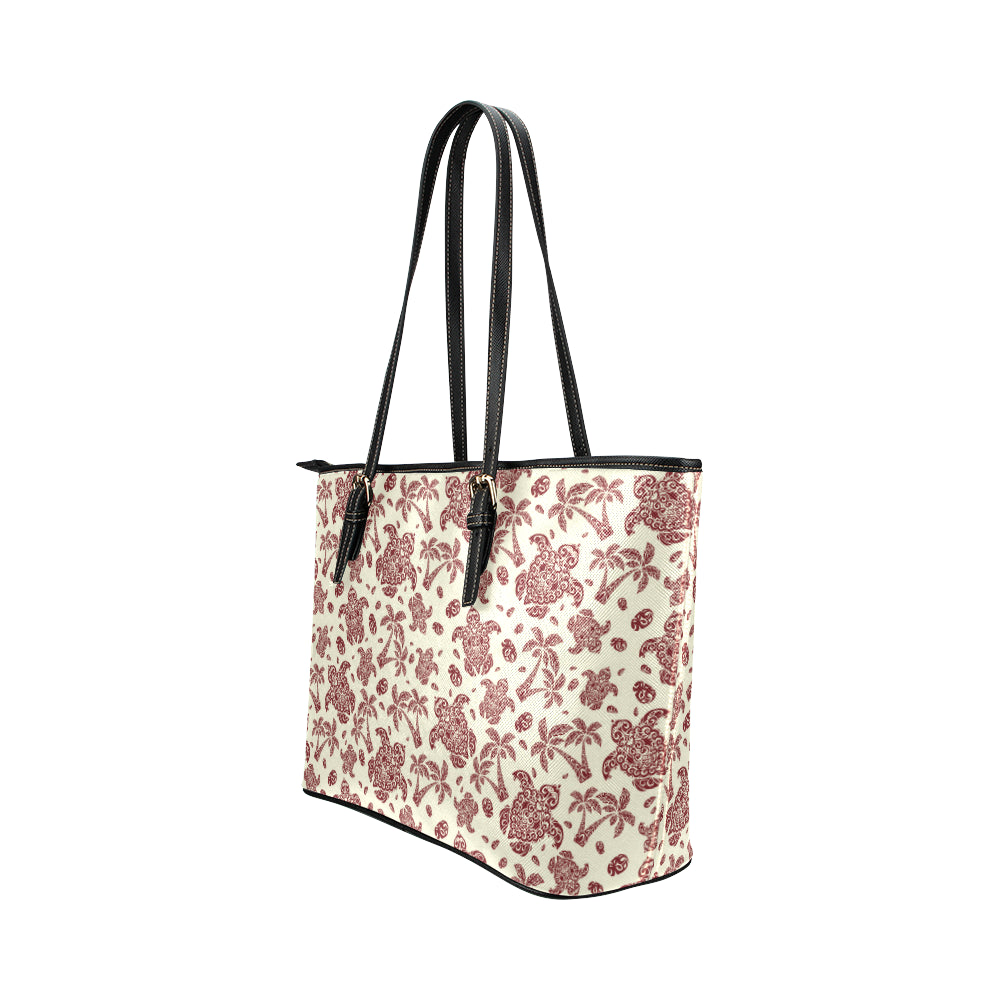Polynesian Tattoo Turtle Themed Leather Tote Bag