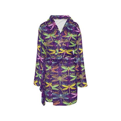 Dragonfly Neon Color Print Pattern Women's Fleece Robe
