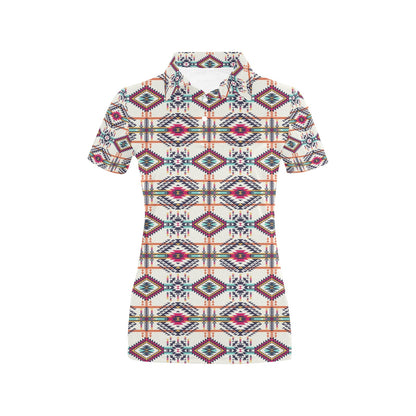 Indian Navajo Art Themed Design Print Women's Polo Shirt