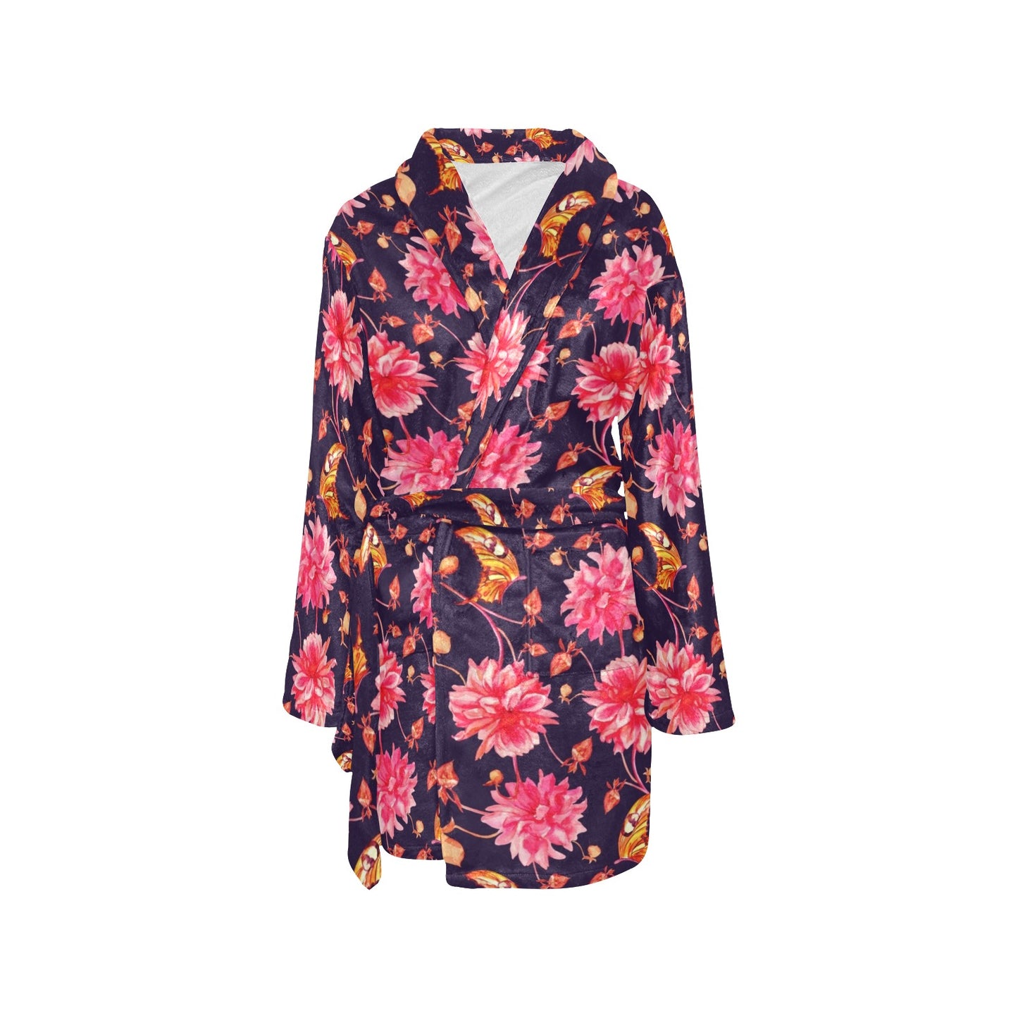 Dahlia Pattern Print Design DH03 Women's Fleece Robe