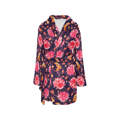 Dahlia Pattern Print Design DH03 Women's Fleece Robe
