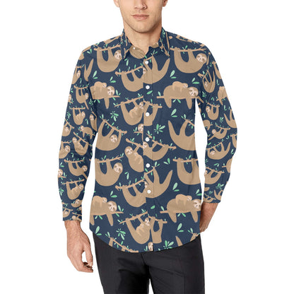 Sloth Print Design LKS307 Men's Long Sleeve Dress Shirt