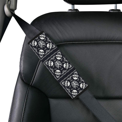 Bandana Skull Black White Print Design LKS306 Car Seat Belt Cover