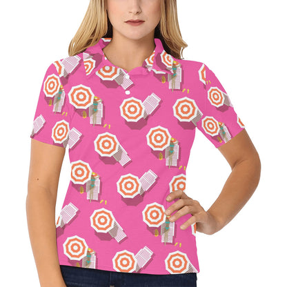 Beach Top View Umbrella Theme Women's Polo Shirt