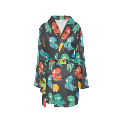 Octopus Pattern Print Design A01 Women's Fleece Robe