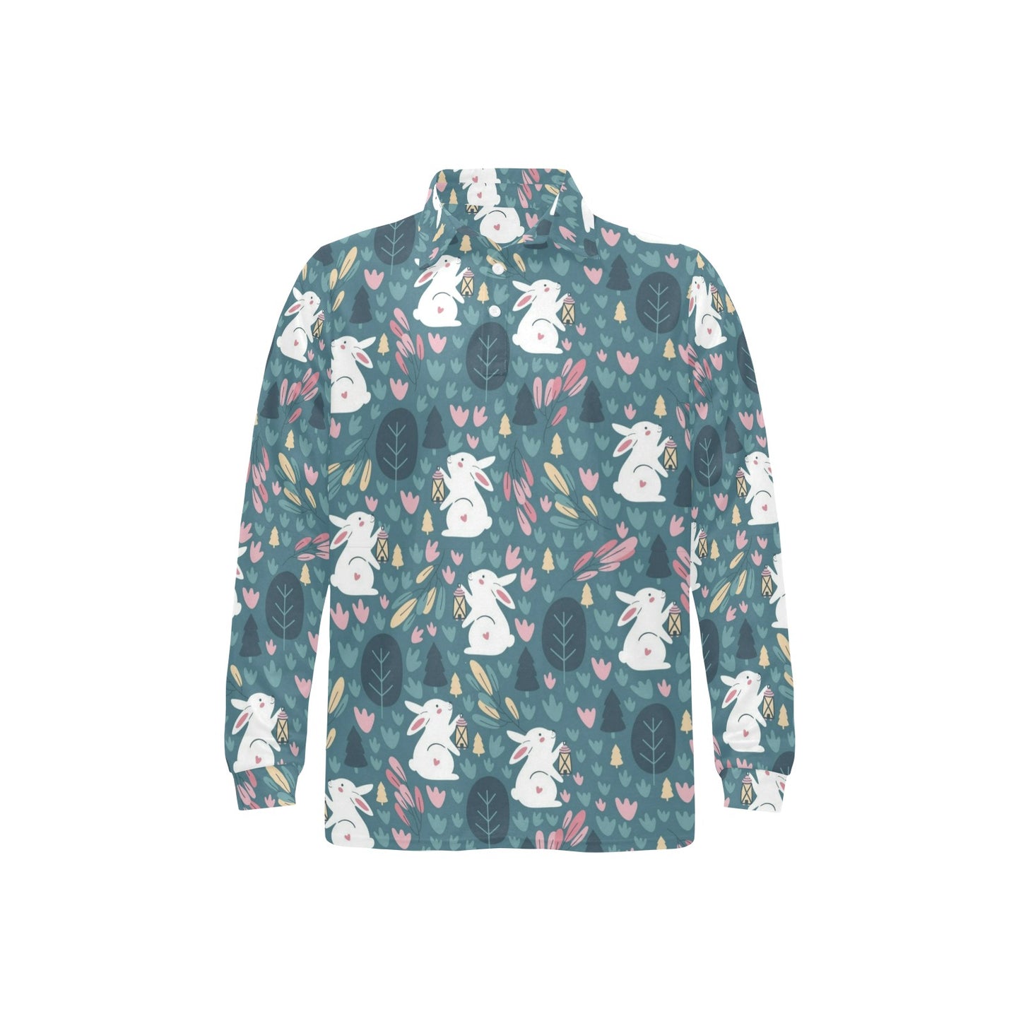 Rabbit Pattern Print Design RB013 Long Sleeve Polo Shirt For Men's