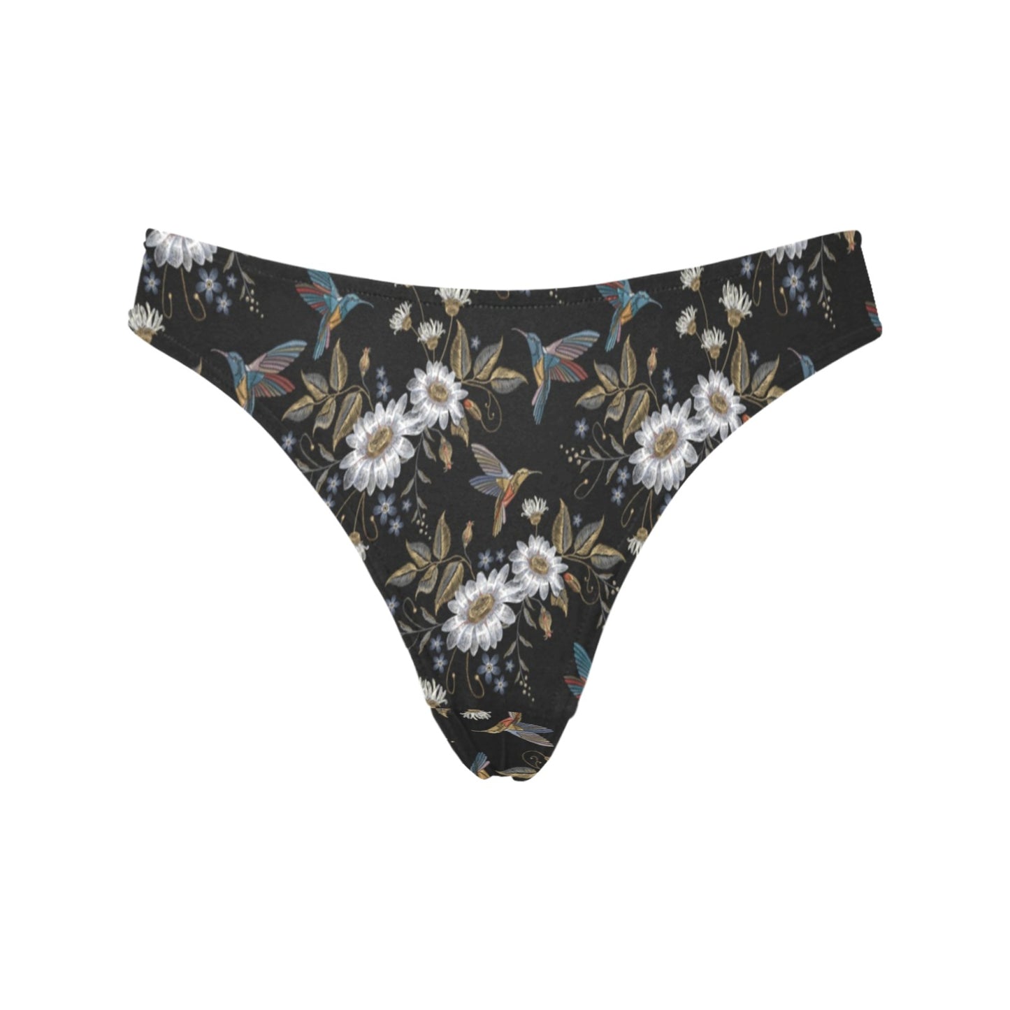 Hummingbird with Embroidery Themed Print Women's Thongs