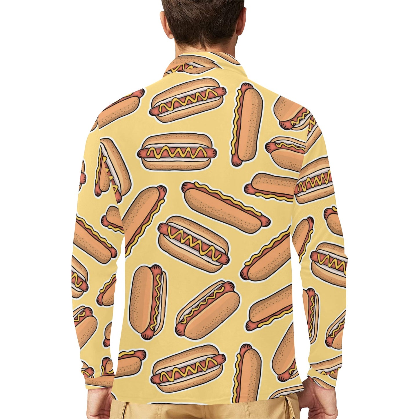 Hot Dog Pattern Print Design 01 Long Sleeve Polo Shirt For Men's