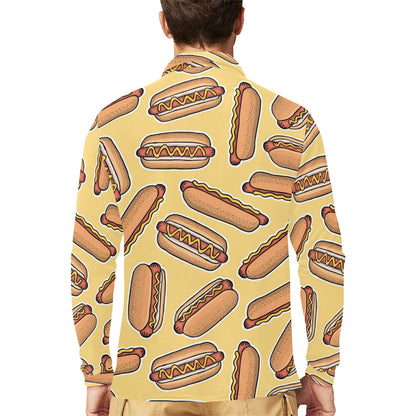 Hot Dog Pattern Print Design 01 Long Sleeve Polo Shirt For Men's