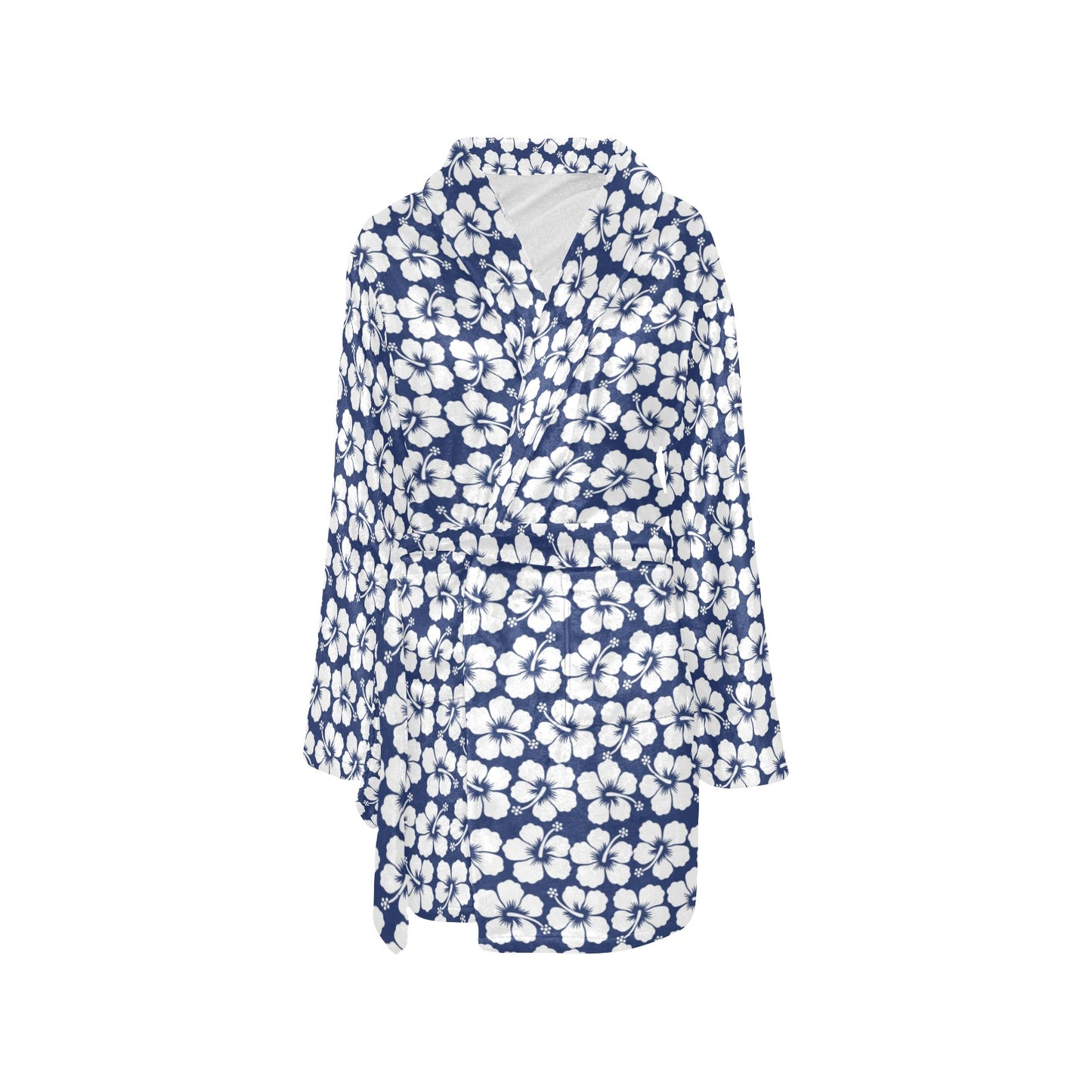 Hibiscus Blue Hawaiian Flower Pattern Women's Fleece Robe