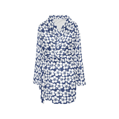 Hibiscus Blue Hawaiian Flower Pattern Women's Fleece Robe