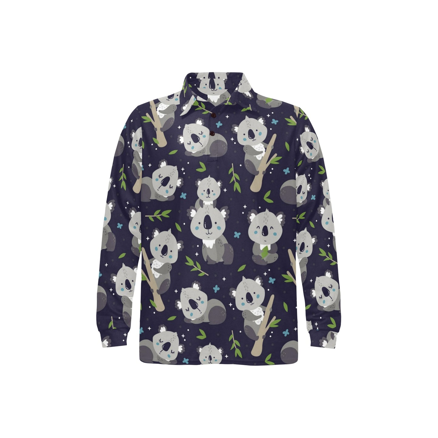 Koala Pattern Print Design 04 Long Sleeve Polo Shirt For Men's