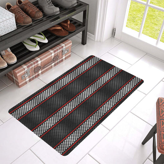 Checkered Flag Red Line Style Rubber Doormat
