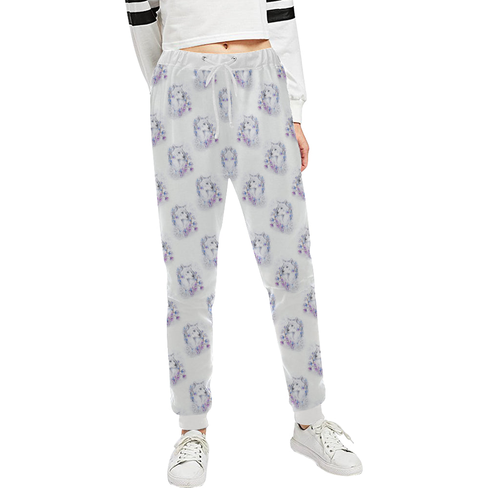 Wolf with Flower Print Design Unisex Sweatpants