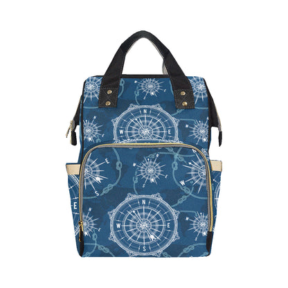 Nautical Compass Print Diaper Bag Backpack
