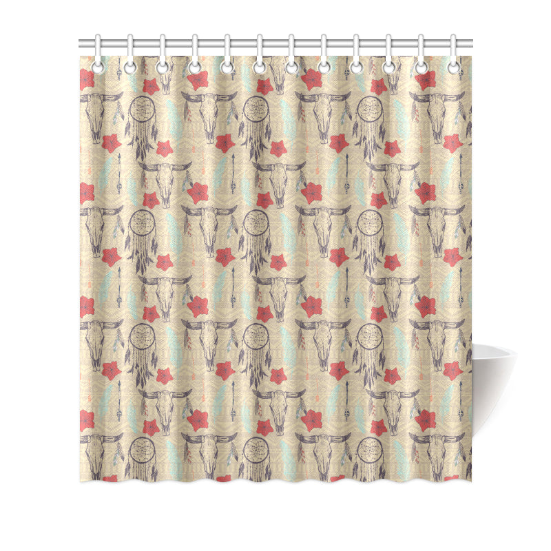 Native Buffalo Head Themed Design Print Shower Curtain
