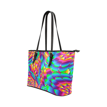 Psychedelic Trippy Pattern Leather Tote Bag