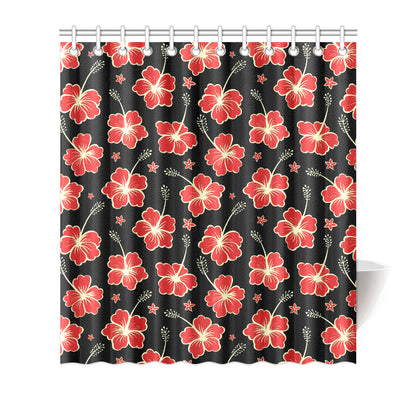 Red Hibiscus Pattern Print Design HB021 Shower Curtain