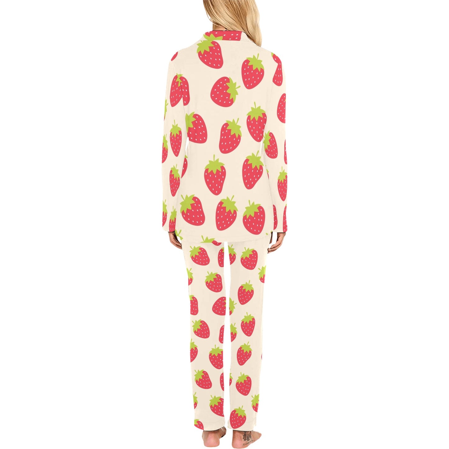 Strawberry Pattern Print Design SB02 Women's Long Pajama Set