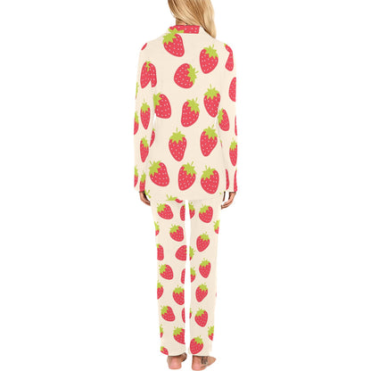 Strawberry Pattern Print Design SB02 Women's Long Pajama Set