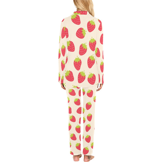 Strawberry Pattern Print Design SB02 Women's Long Pajama Set