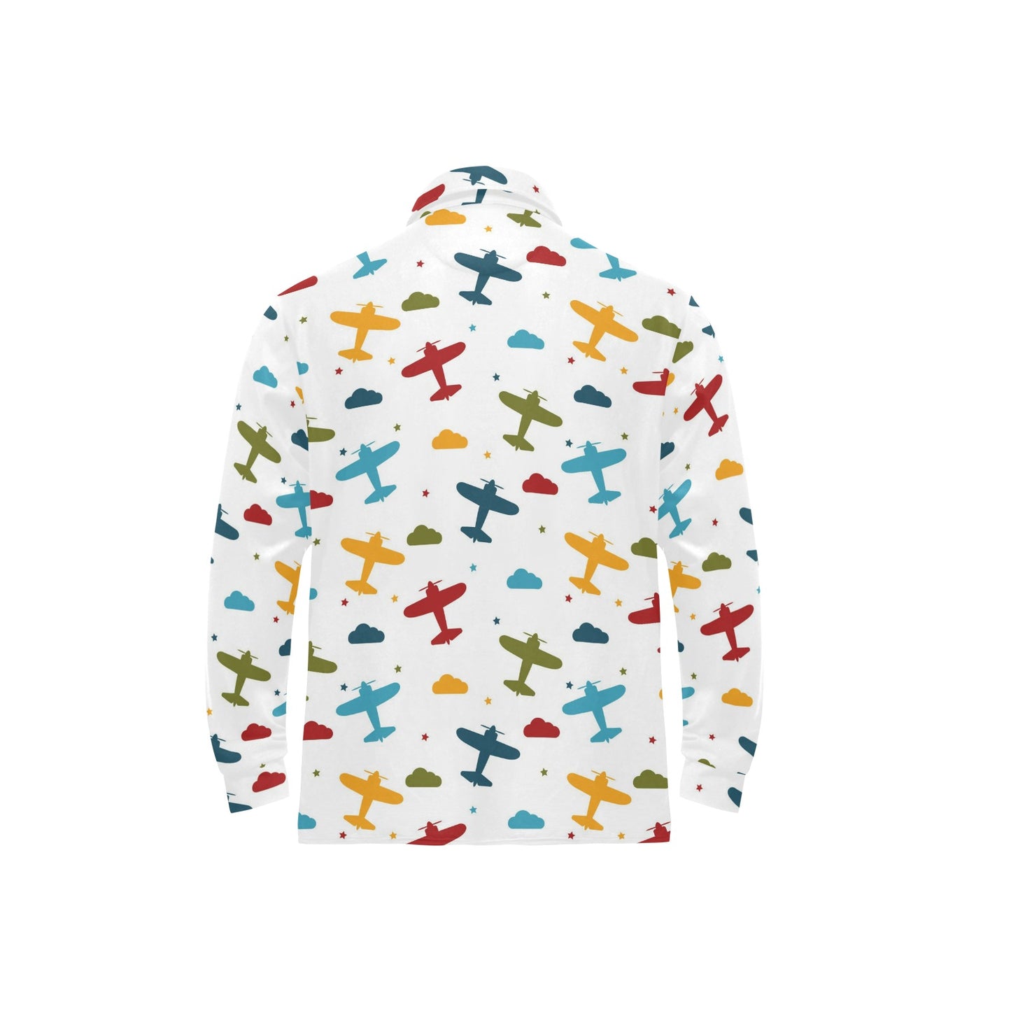 Airplane Pattern Print Design 06 Long Sleeve Polo Shirt For Men's