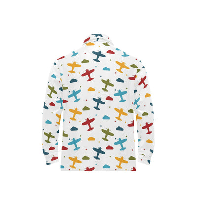 Airplane Pattern Print Design 06 Long Sleeve Polo Shirt For Men's