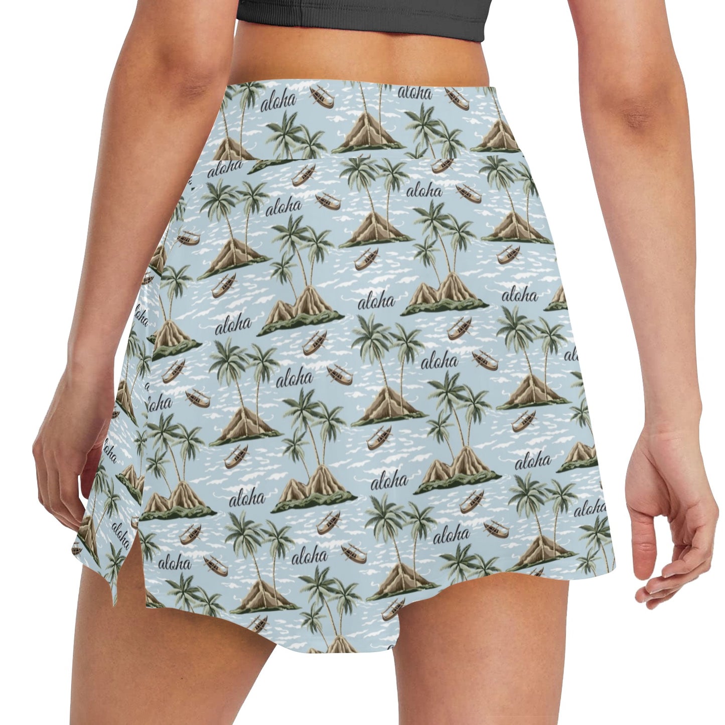 Aloha Hawaii island Design Themed Print 17" Golf & Pickleball Skort with Pockets