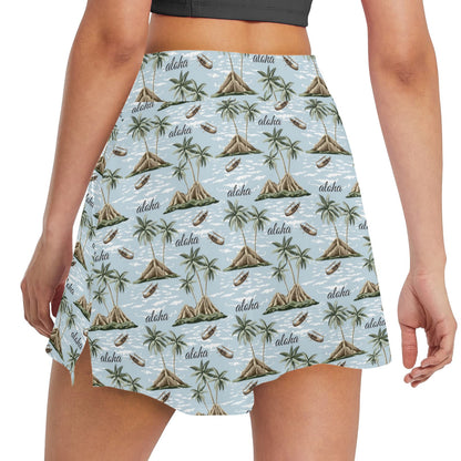 Aloha Hawaii island Design Themed Print 17" Golf & Pickleball Skort with Pockets