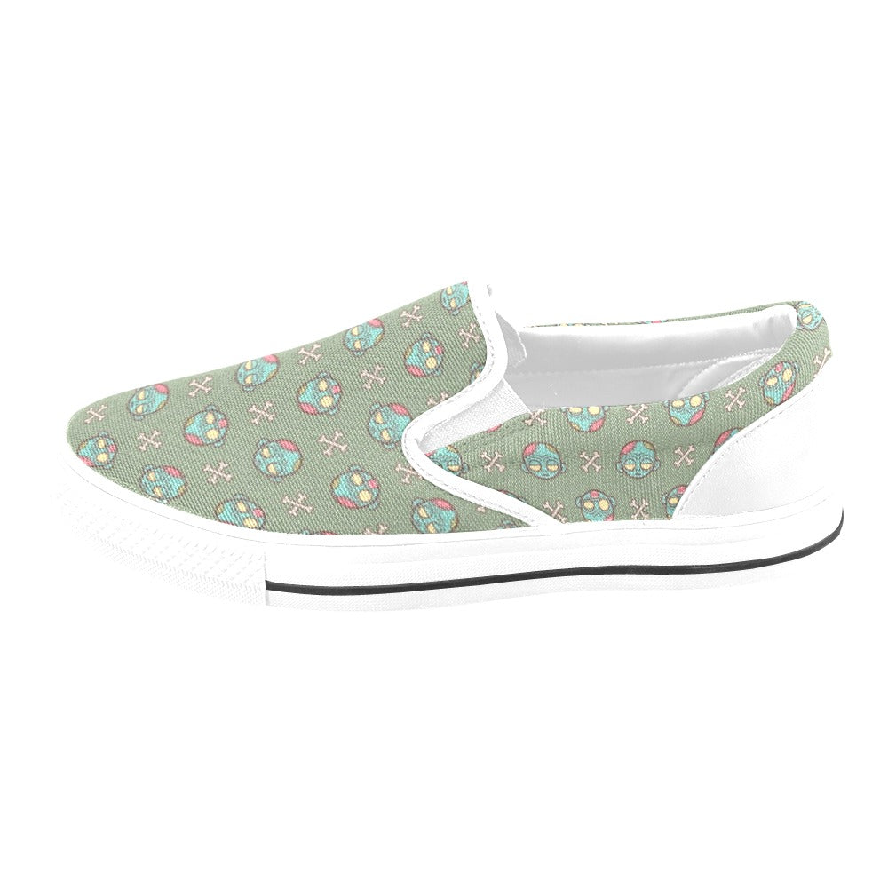 Zombie Print Design LKS301 White Slip Ons Canvas Women's Shoes
