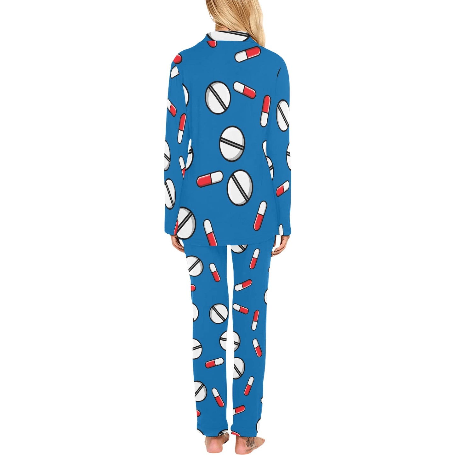 Pill Pattern Print Design A05 Women's Long Pajama Set