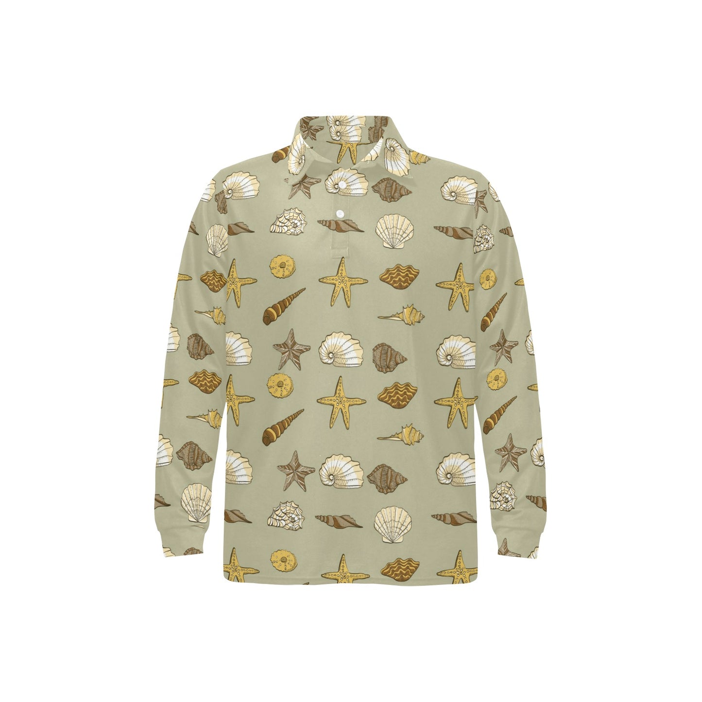 Seashell Beach Print Design LKS303 Long Sleeve Polo Shirt For Men's