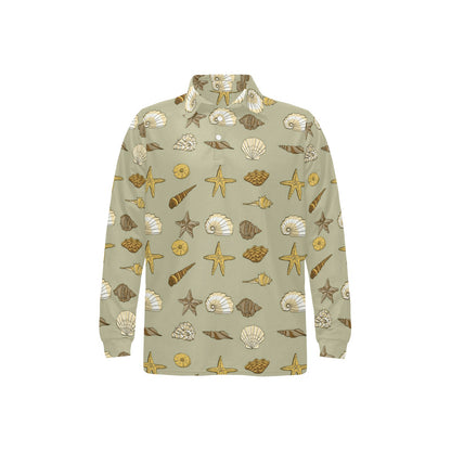 Seashell Beach Print Design LKS303 Long Sleeve Polo Shirt For Men's