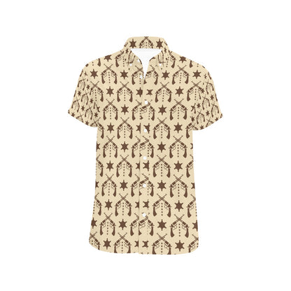 Western Cowboy Print Design LKS302 Men Short Sleeve Button Up Shirt