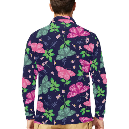 Monarch Butterfly Pattern Print Design 03 Long Sleeve Polo Shirt For Men's