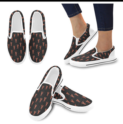 Lobster Print Design LKS401 White Slip Ons Canvas Women's Shoes