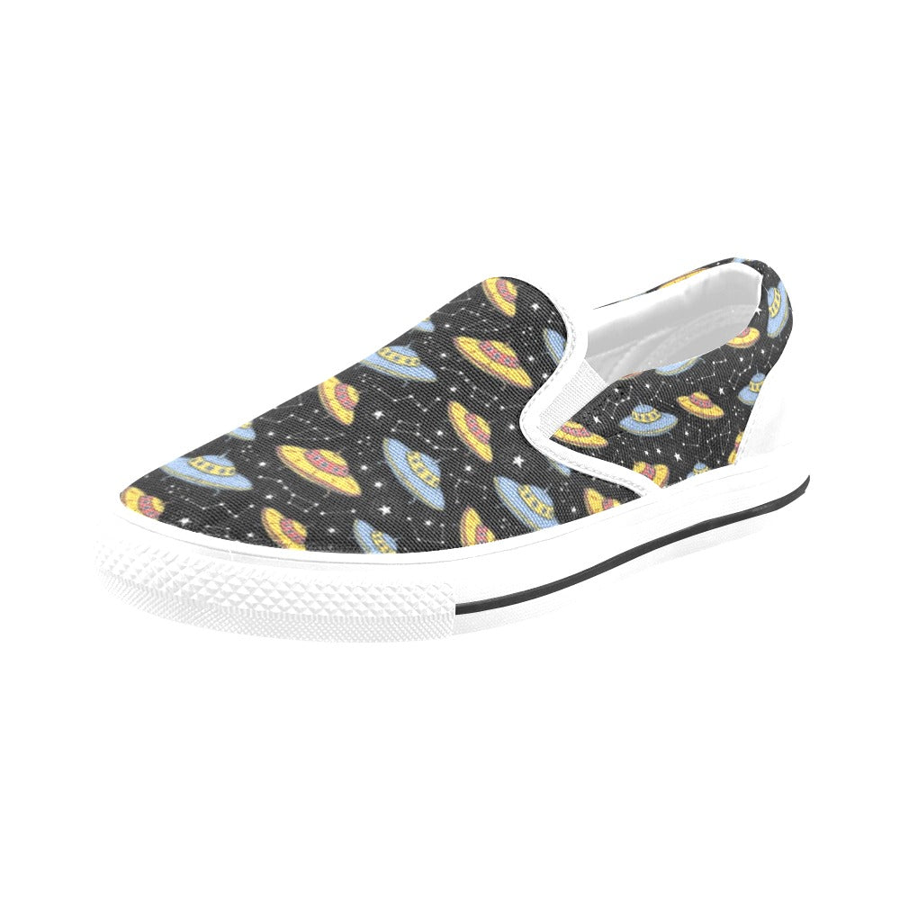 UFO Print Design LKS307 White Slip Ons Canvas Women's Shoes