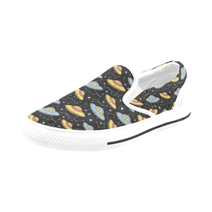 UFO Print Design LKS307 White Slip Ons Canvas Women's Shoes