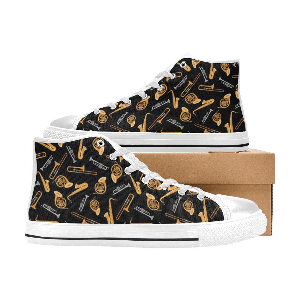 Saxophone Print Design LKS403 Men's High Top Canvas Shoes