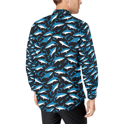 Shark Print Design LKS303 Men's Long Sleeve Dress Shirt