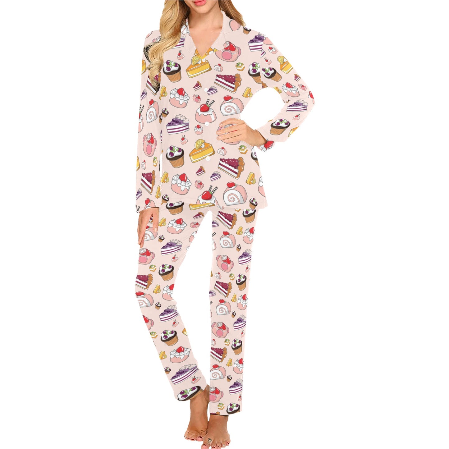 Cake Pattern Print Design 01 Women's Long Pajama Set