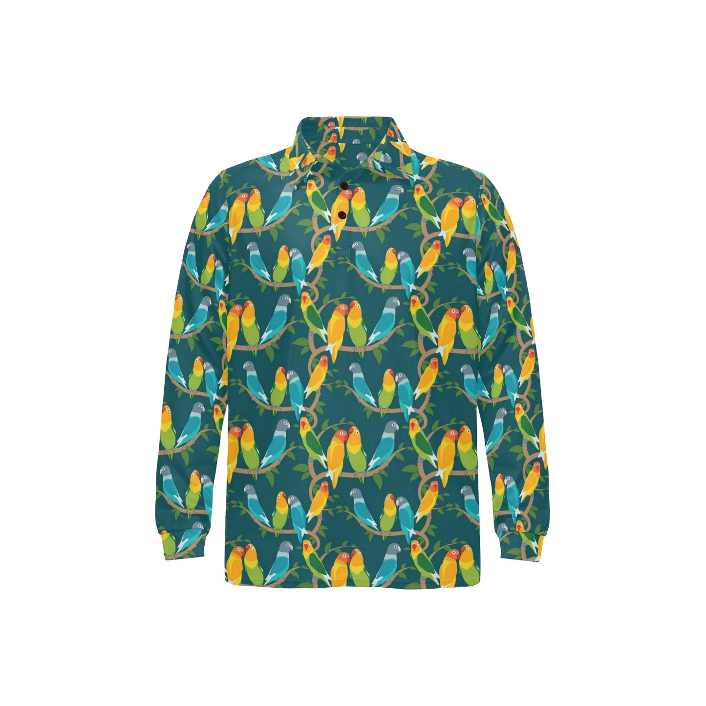 Lovebird Pattern Print Design 02 Long Sleeve Polo Shirt For Men's