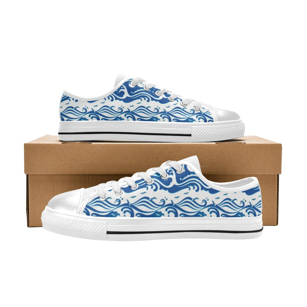 Wave Print Design LKS303 Women's White Low Top Shoes